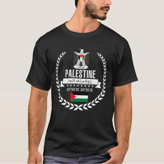 Palestine Coat of Arms Eagle Laurel Wreath Palestinian T-Shirt 100% Cotton O-Neck Short Sleeve Casual Mens T-shirt Size S-3XL